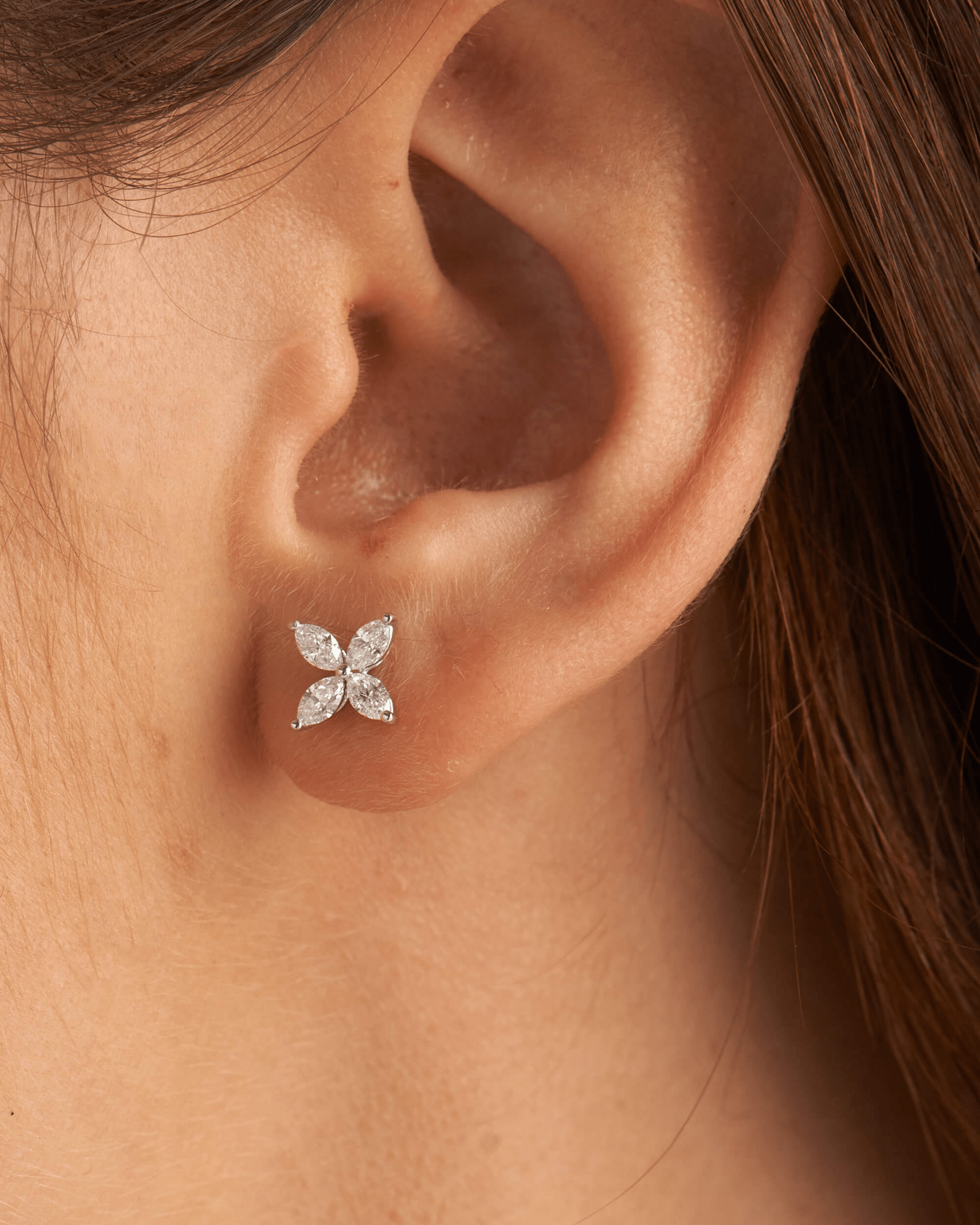 Diamond Floral Stud Earrings with Marquise cut Lab Grown Diamond - Evara Jewelry LLC