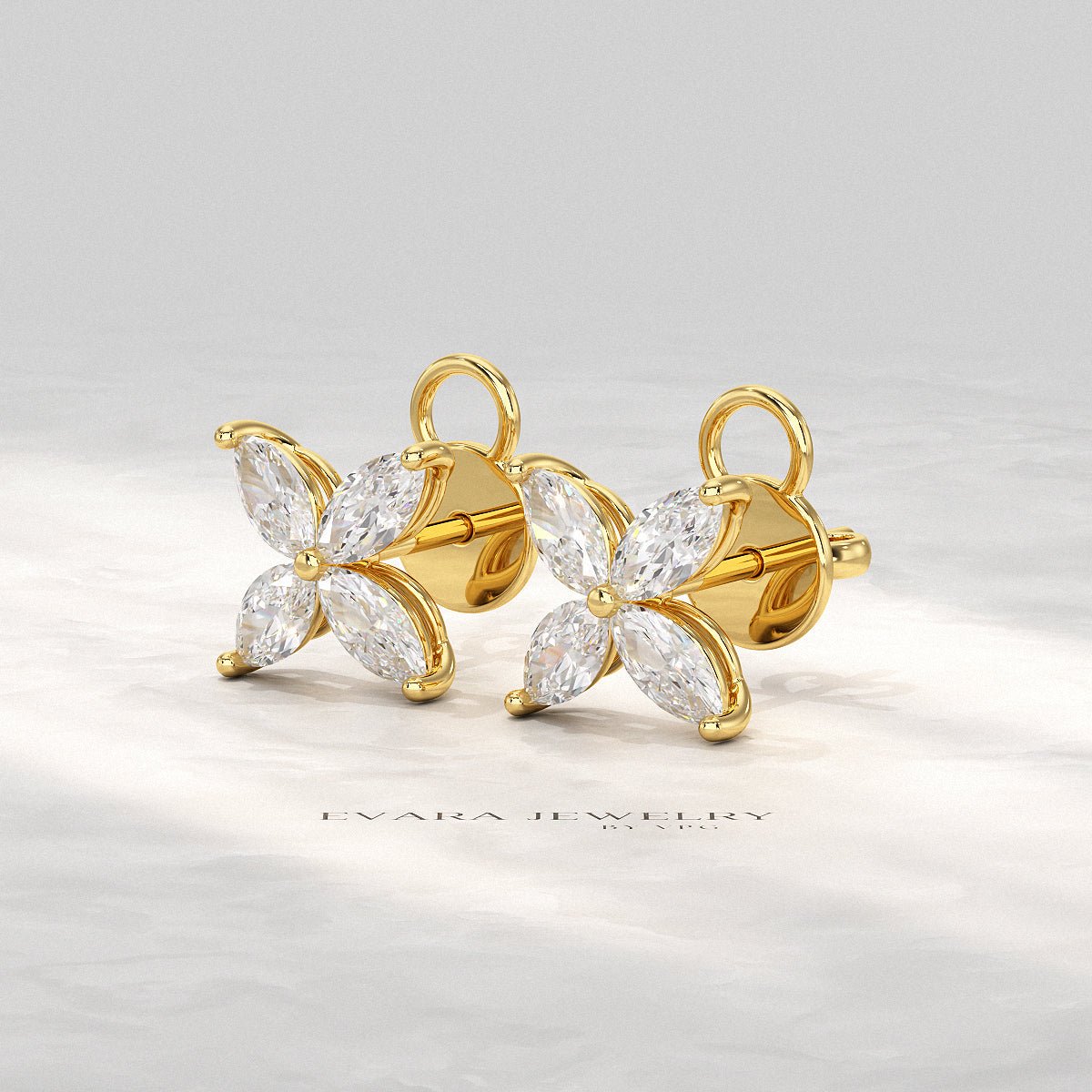 Diamond Floral Stud Earrings with Marquise cut Lab Grown Diamond - Evara Jewelry LLC