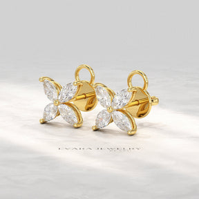 Diamond Floral Stud Earrings with Marquise cut Lab Grown Diamond - Evara Jewelry LLC