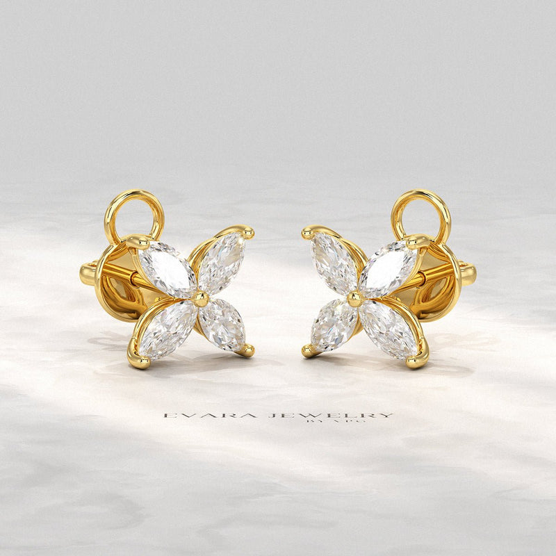 Diamond Floral Stud Earrings with Marquise cut Lab Grown Diamond