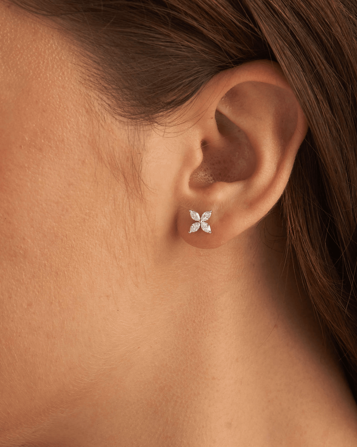 Diamond Floral Stud Earrings with Marquise cut Lab Grown Diamond - Evara Jewelry LLC