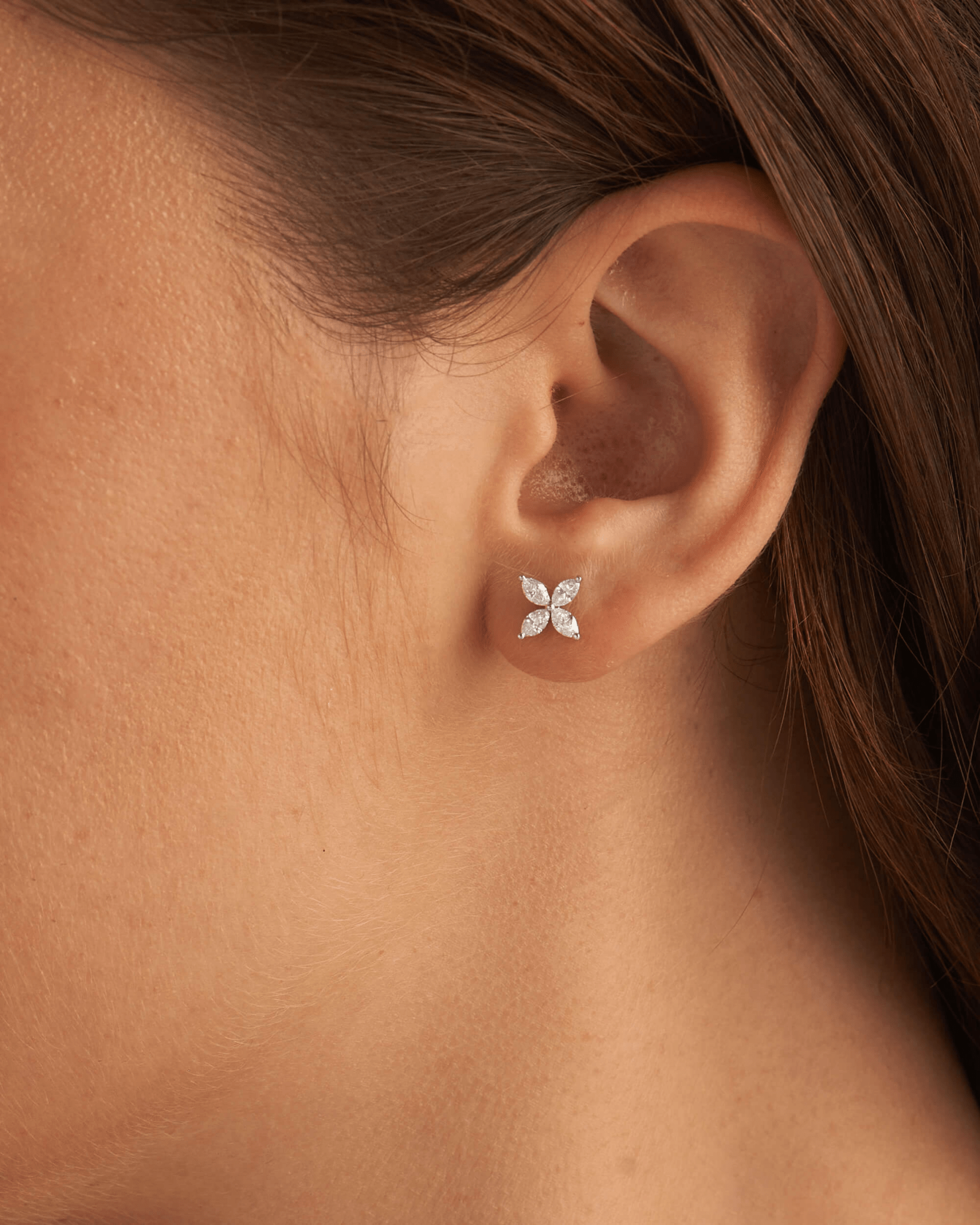 Diamond Floral Stud Earrings with Marquise cut Lab Grown Diamond - Evara Jewelry LLC