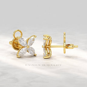 Diamond Floral Stud Earrings with Marquise cut Lab Grown Diamond - Evara Jewelry LLC