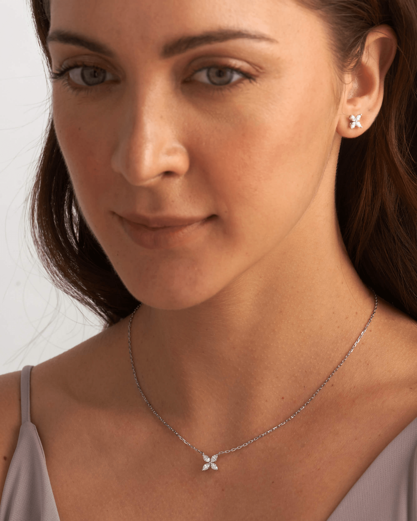 Diamond Floral Stud Earrings with Marquise cut Lab Grown Diamond - Evara Jewelry LLC