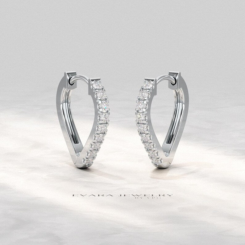 Diamond Heart Hoop Earrings – Lab Grown Diamond Huggies in 14K Gold, Birthday Gift for Her - Evara Jewelry LLC