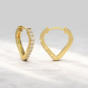 Diamond Heart Hoop Earrings – Lab Grown Diamond Huggies in 14K Gold, Birthday Gift for Her - Evara Jewelry LLC
