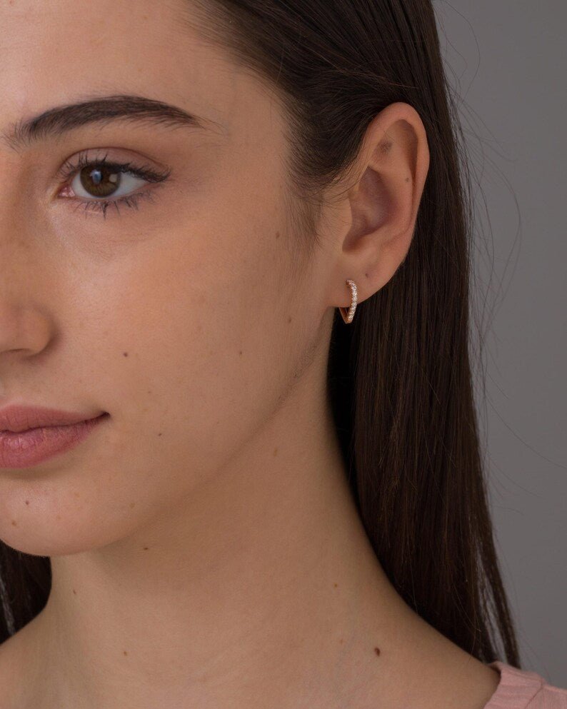 Diamond Heart Hoop Earrings – Lab Grown Diamond Huggies in 14K Gold, Birthday Gift for Her - Evara Jewelry LLC