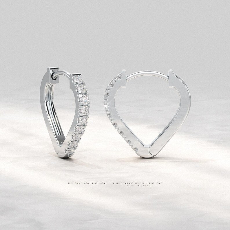 Diamond Heart Hoop Earrings – Lab Grown Diamond Huggies in 14K Gold, Birthday Gift for Her - Evara Jewelry LLC