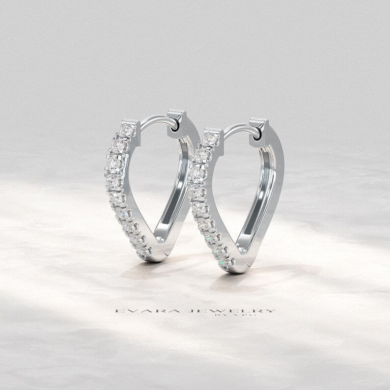 Diamond Heart Hoop Earrings – Lab Grown Diamond Huggies in 14K Gold, Birthday Gift for Her - Evara Jewelry LLC