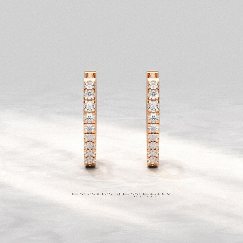 Diamond Heart Hoop Earrings – Lab Grown Diamond Huggies in 14K Gold, Birthday Gift for Her - Evara Jewelry LLC