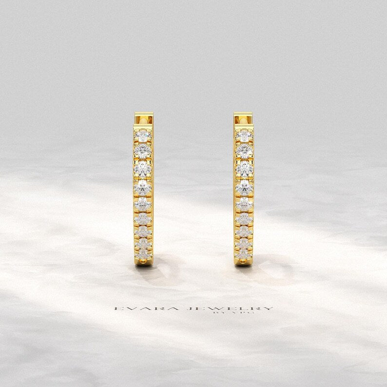 Diamond Heart Hoop Earrings – Lab Grown Diamond Huggies in 14K Gold, Birthday Gift for Her - Evara Jewelry LLC