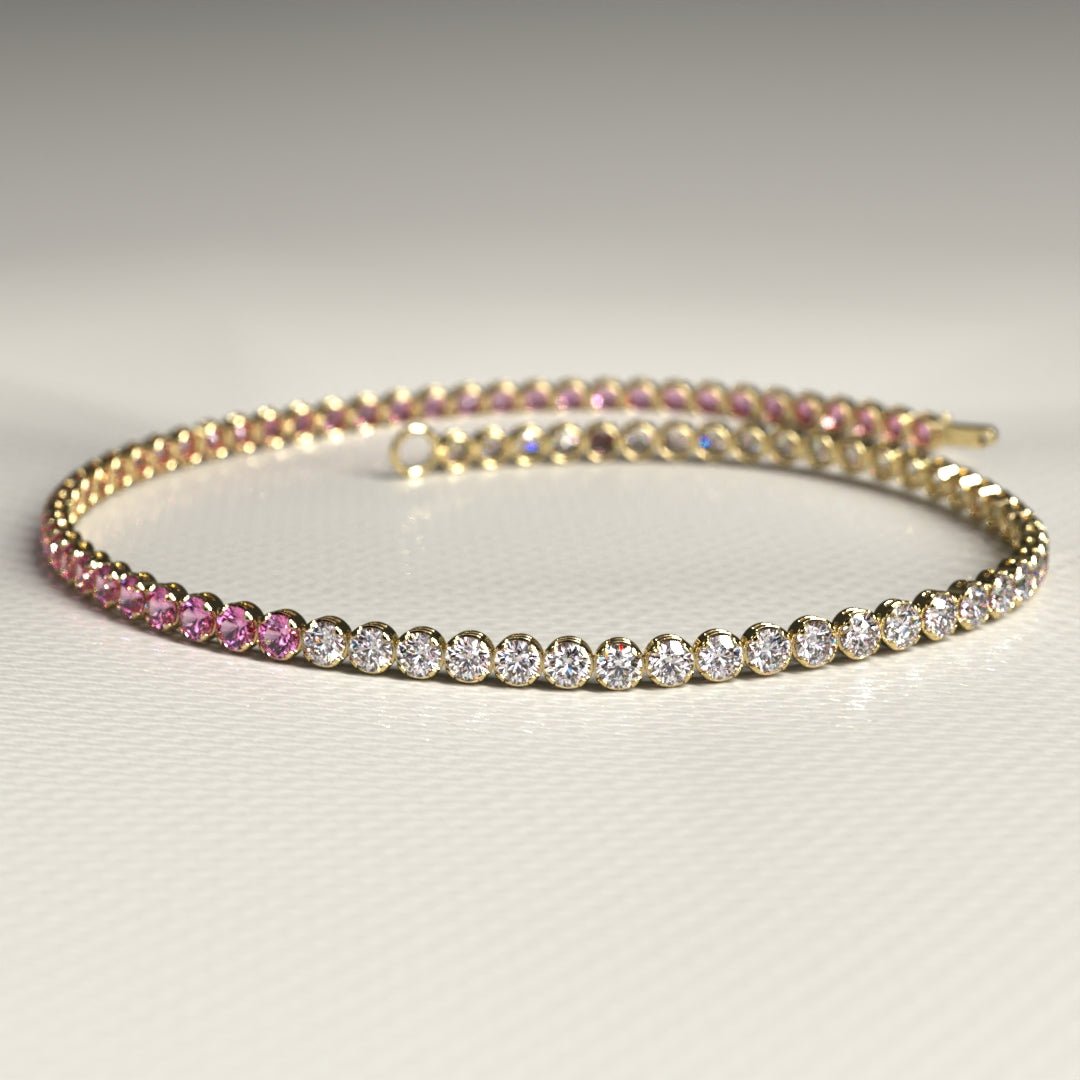 Diamond & Natural Pink Sapphire Custom 50 - 50 Tennis Bracelet - Evara Jewelry LLC
