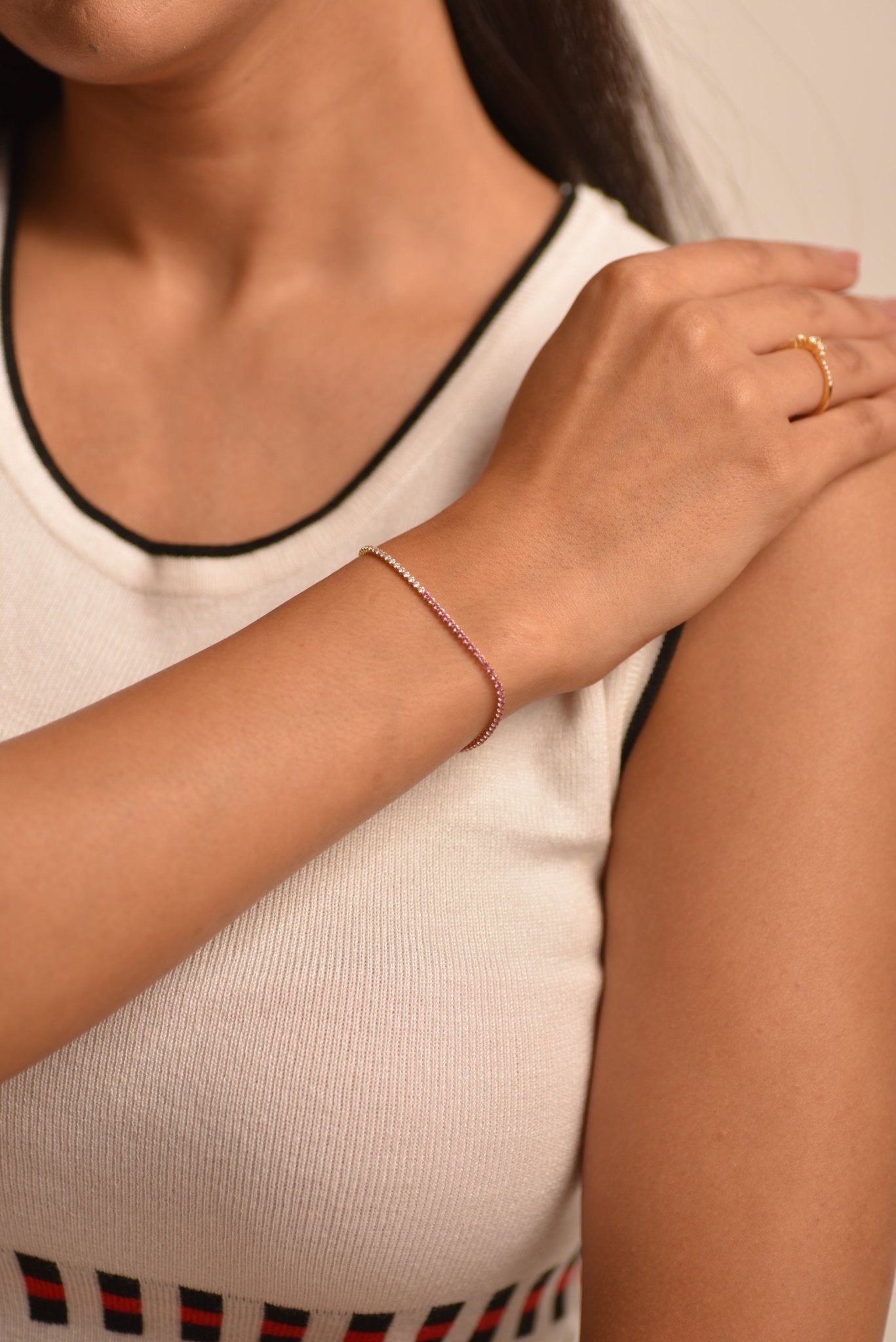 Diamond & Natural Pink Sapphire Custom 50 - 50 Tennis Bracelet - Evara Jewelry LLC