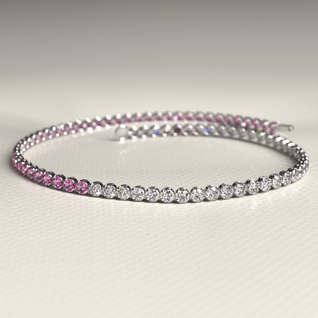 Diamond & Natural Pink Sapphire Custom 50 - 50 Tennis Bracelet - Evara Jewelry LLC