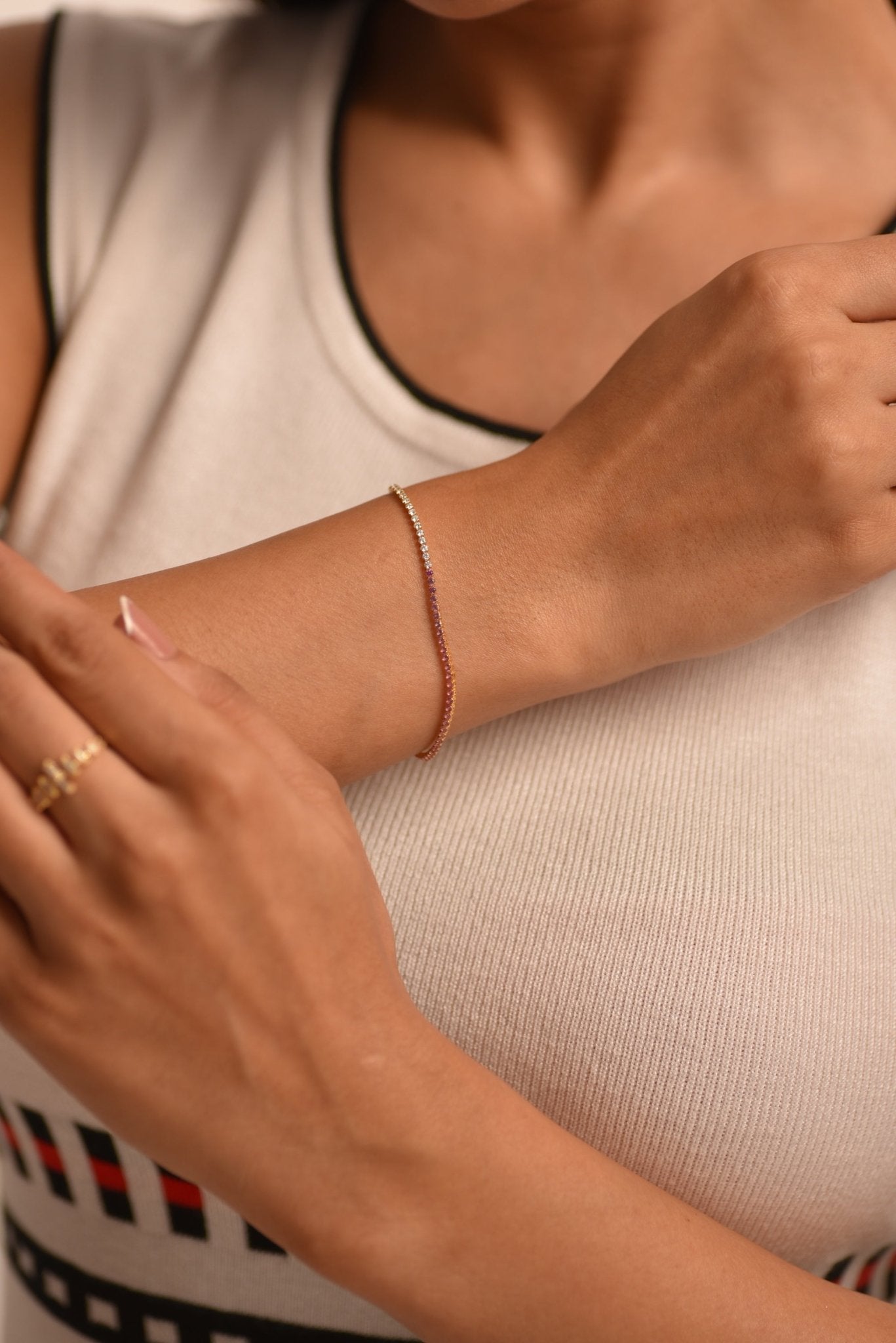 Diamond & Natural Pink Sapphire Custom 50 - 50 Tennis Bracelet - Evara Jewelry LLC