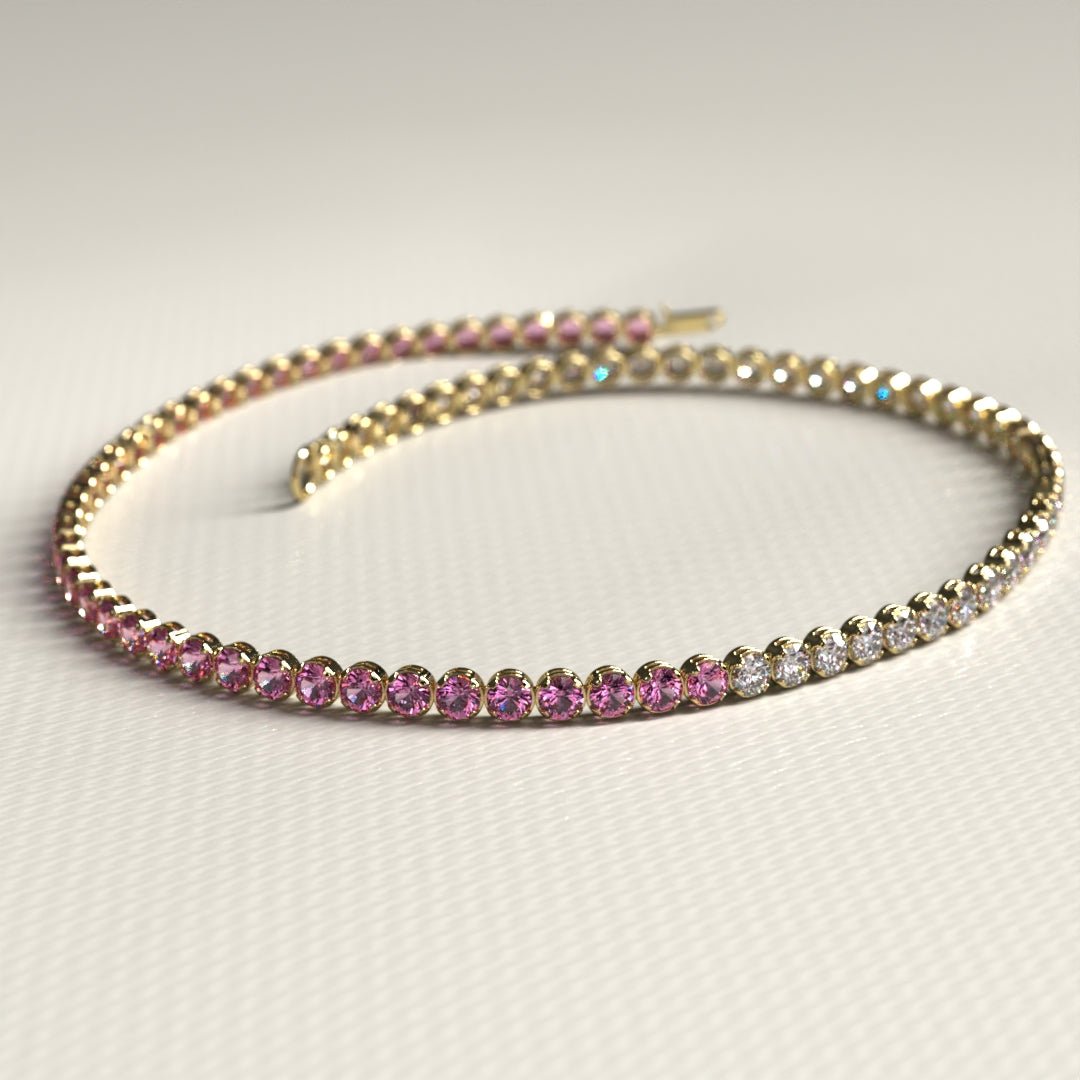 Diamond & Natural Pink Sapphire Custom 50 - 50 Tennis Bracelet - Evara Jewelry LLC