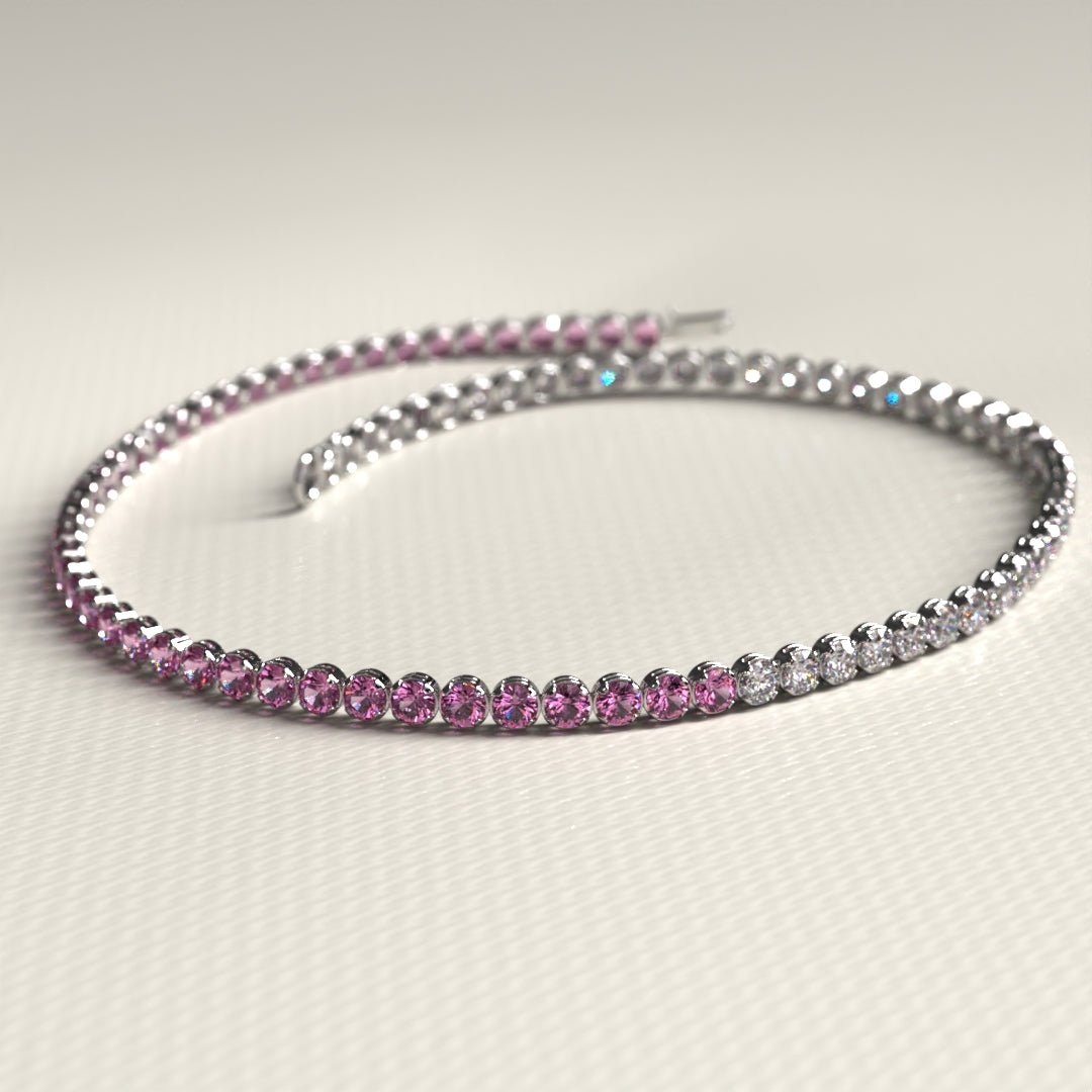 Diamond & Natural Pink Sapphire Custom 50 - 50 Tennis Bracelet - Evara Jewelry LLC