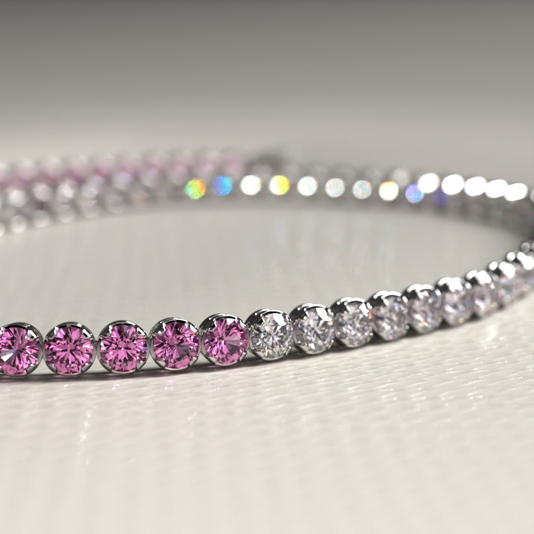 Diamond & Natural Pink Sapphire Custom 50 - 50 Tennis Bracelet - Evara Jewelry LLC