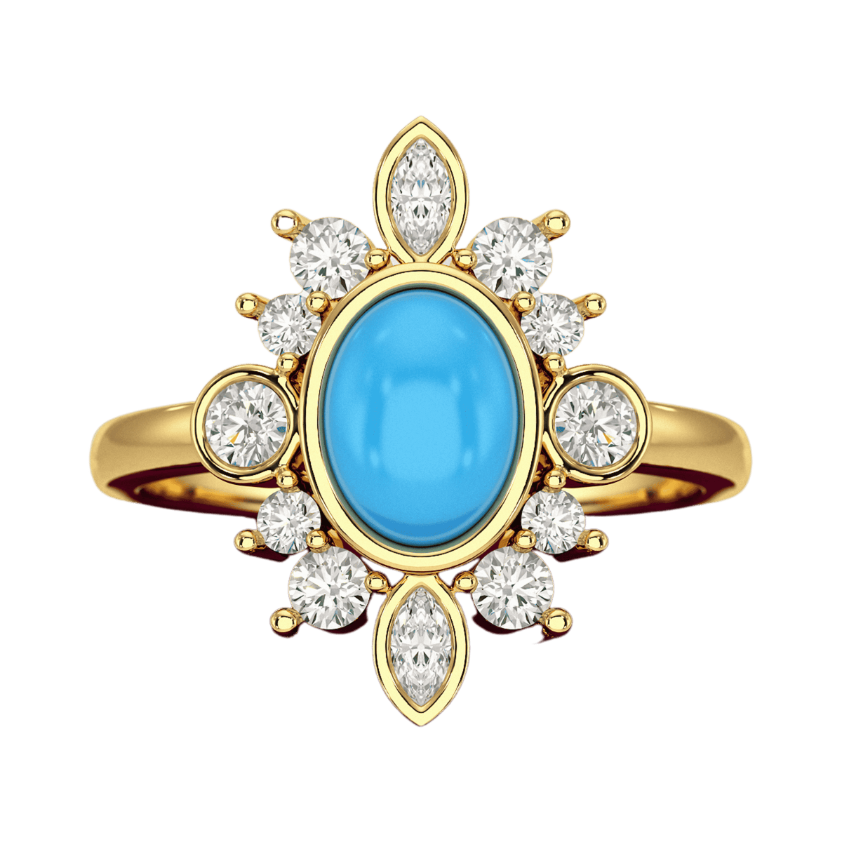Diamond & Natural Turquoise Art Deco Statement Oval Wedding Ring - Evara Jewelry LLC