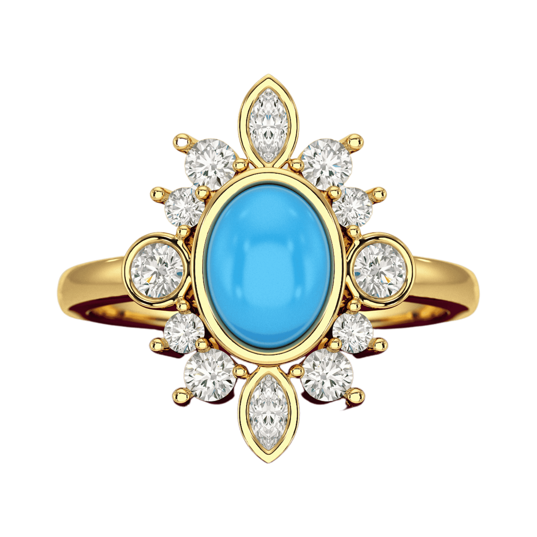 Diamond & Natural Turquoise Art Deco Statement Oval Wedding Ring - Evara Jewelry LLC