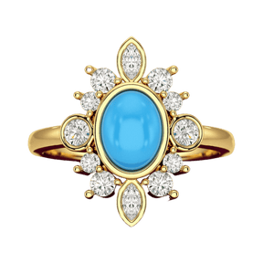 Diamond & Natural Turquoise Art Deco Statement Oval Wedding Ring - Evara Jewelry LLC