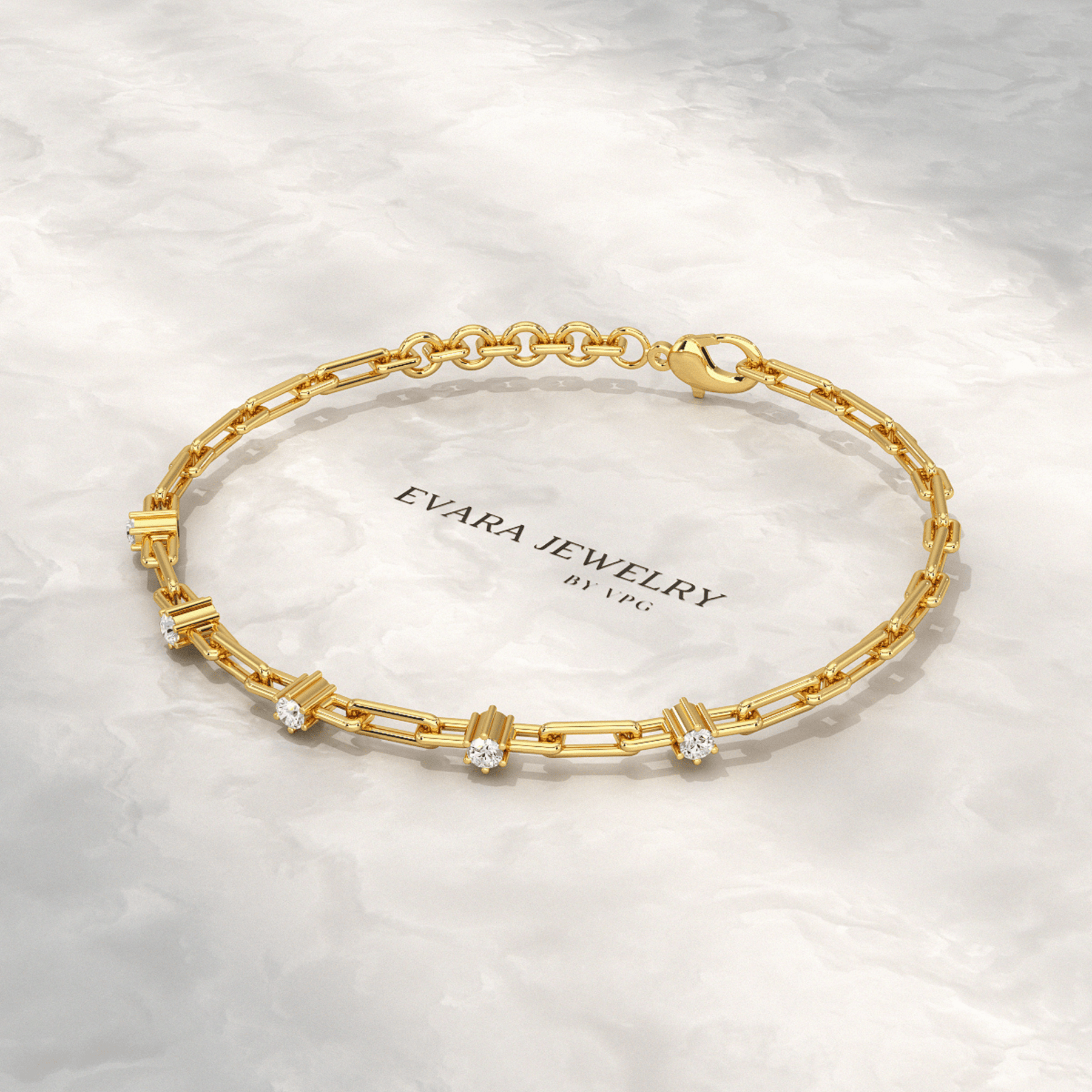 Diamond Paperclip Bracelet with Round Cut Lab Grown Diamond in Solid Gold - Evara Jewelry LLC