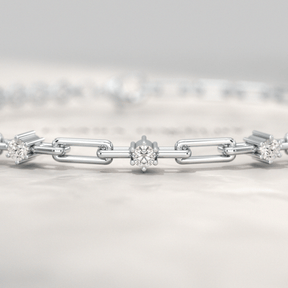 Diamond Paperclip Bracelet with Round Cut Lab Grown Diamond in Solid Gold - Evara Jewelry LLC
