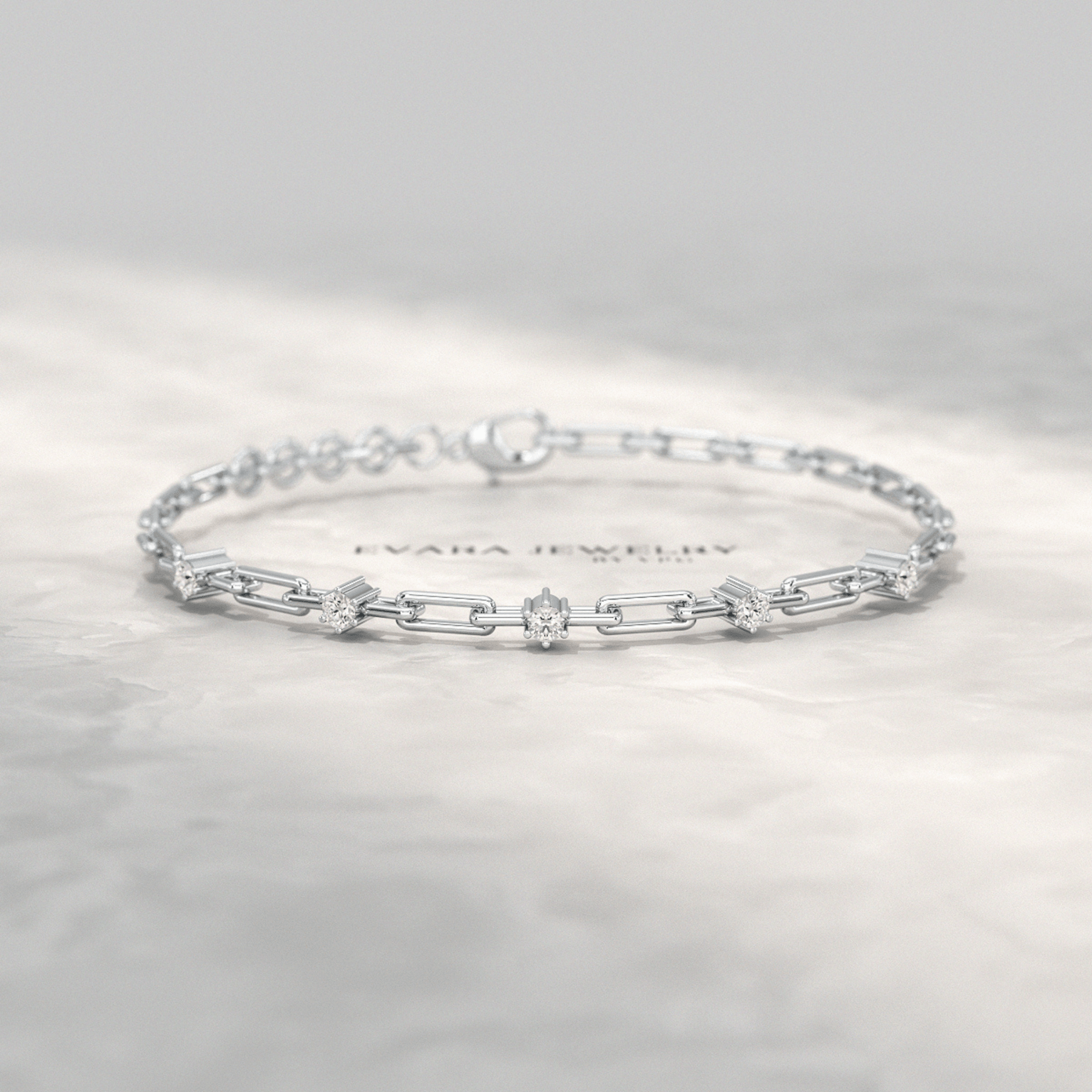 Diamond Paperclip Bracelet with Round Cut Lab Grown Diamond in Solid Gold - Evara Jewelry LLC