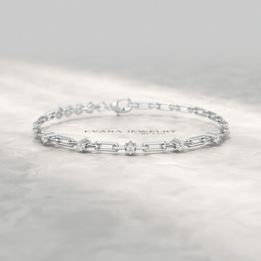 Diamond Paperclip Bracelet with Round Cut Lab Grown Diamond in Solid Gold - Evara Jewelry LLC