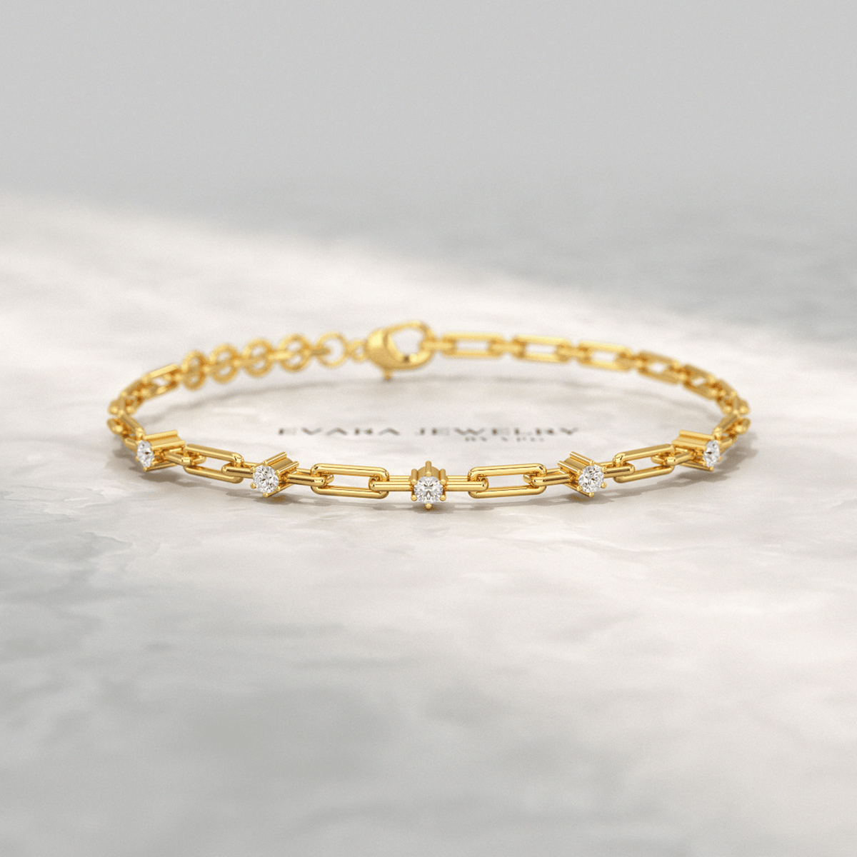Diamond Paperclip Bracelet with Round Cut Lab Grown Diamond in Solid Gold - Evara Jewelry LLC