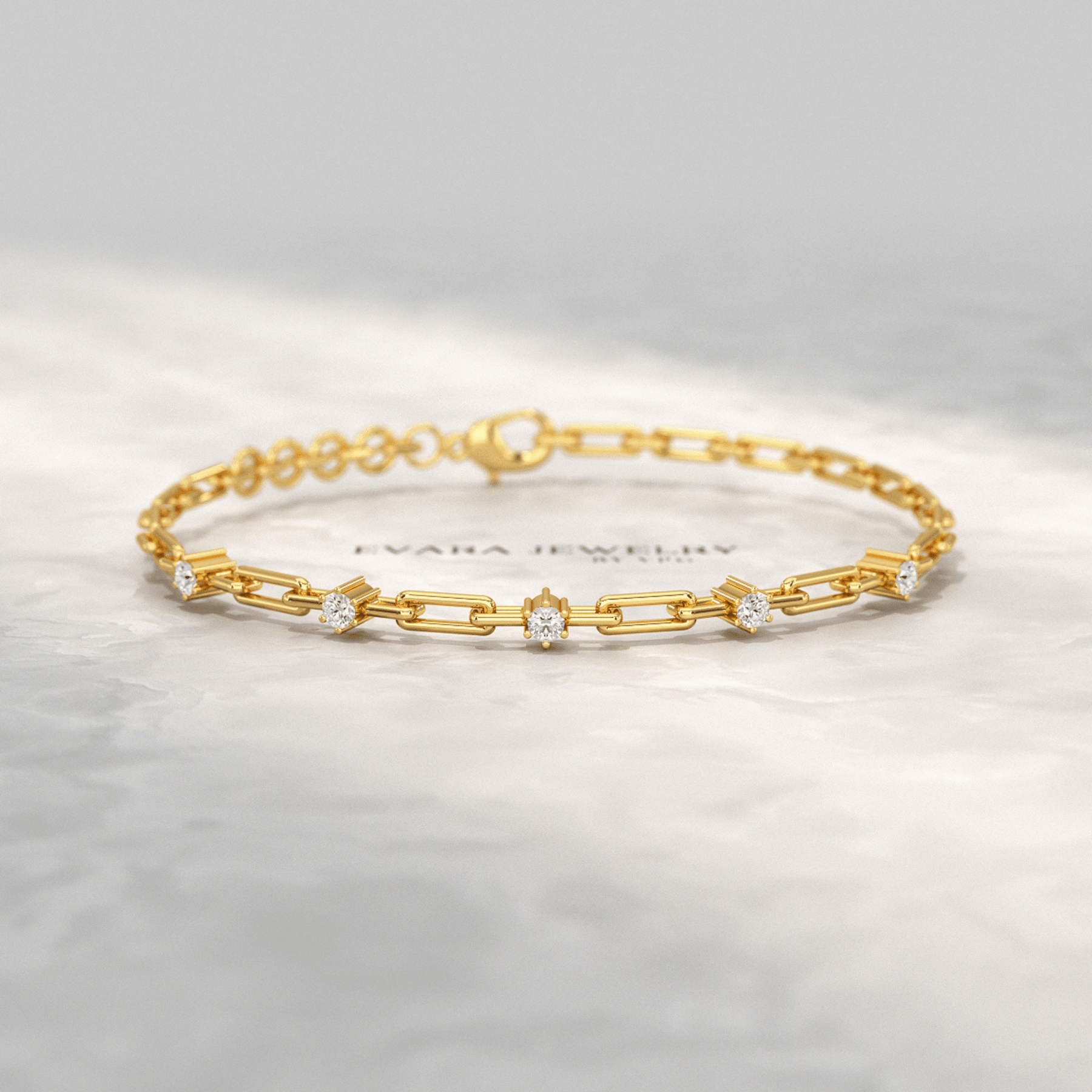 Diamond Paperclip Bracelet with Round Cut Lab Grown Diamond in Solid Gold - Evara Jewelry LLC