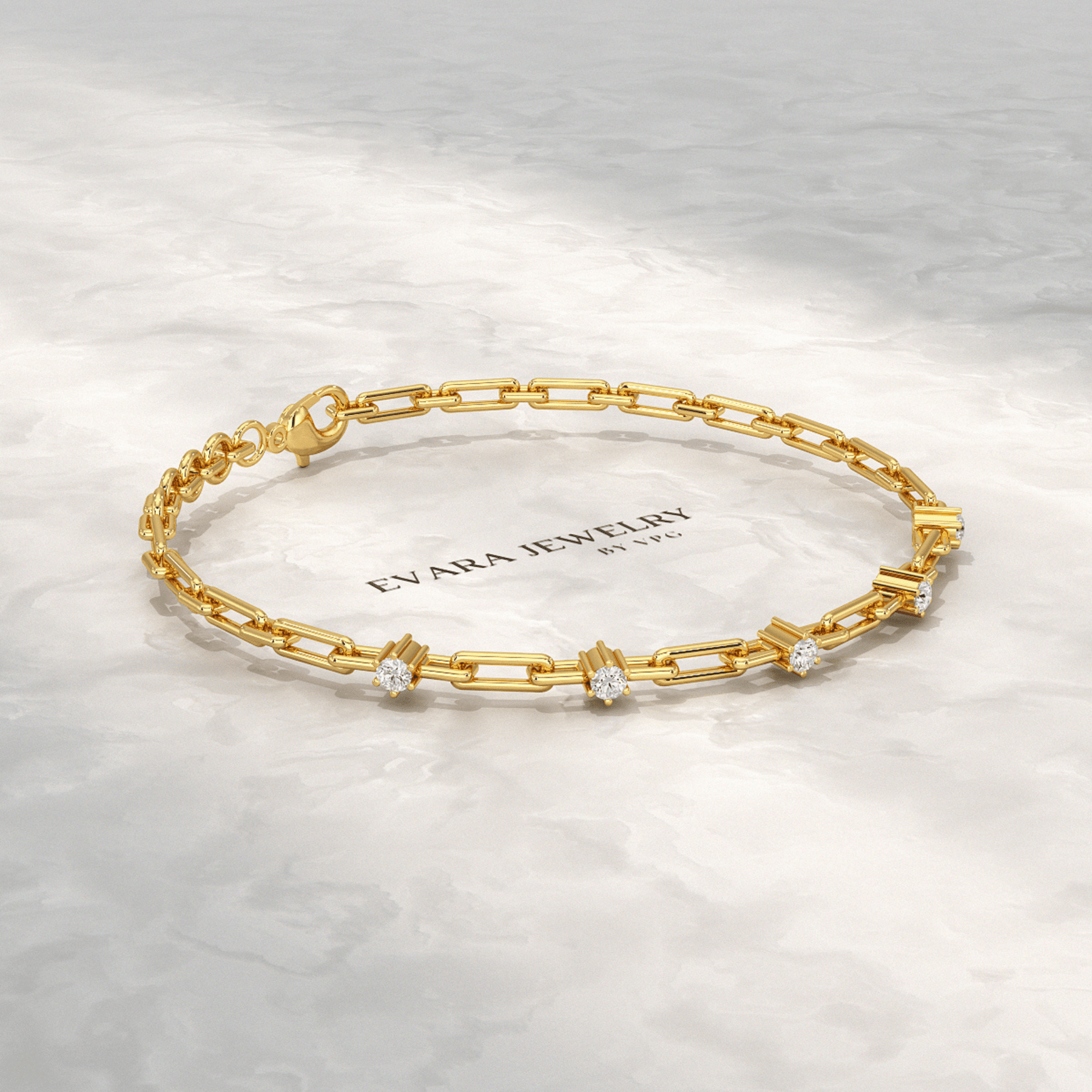 Diamond Paperclip Bracelet with Round Cut Lab Grown Diamond in Solid Gold - Evara Jewelry LLC