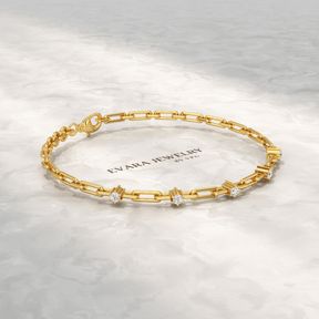 Diamond Paperclip Bracelet with Round Cut Lab Grown Diamond in Solid Gold - Evara Jewelry LLC