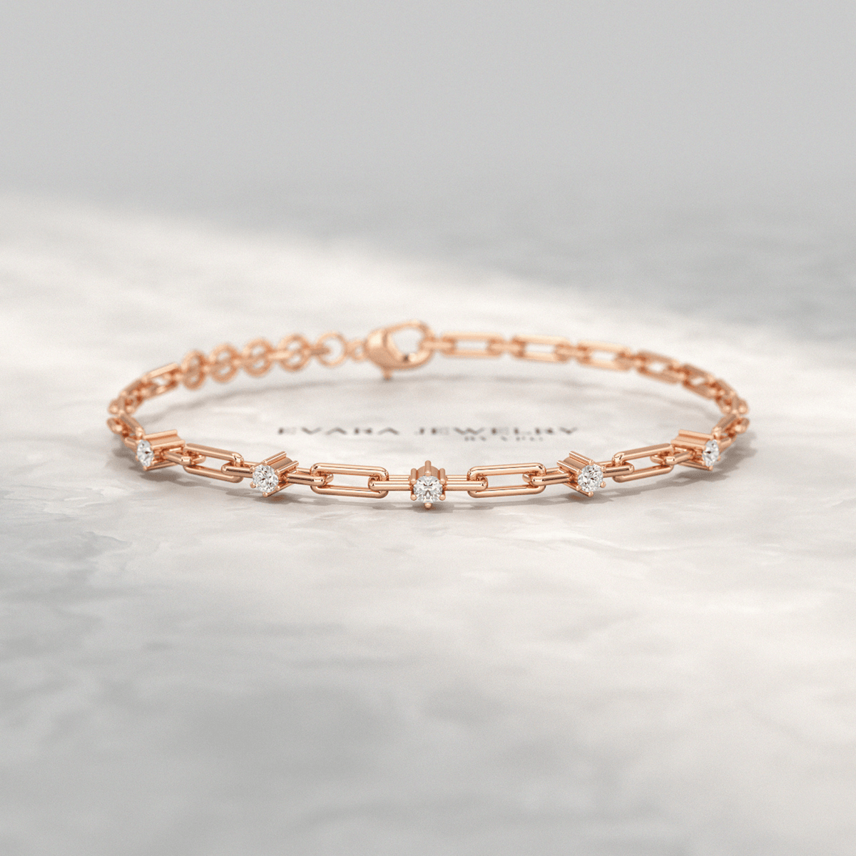 Diamond Paperclip Bracelet with Round Cut Lab Grown Diamond in Solid Gold - Evara Jewelry LLC
