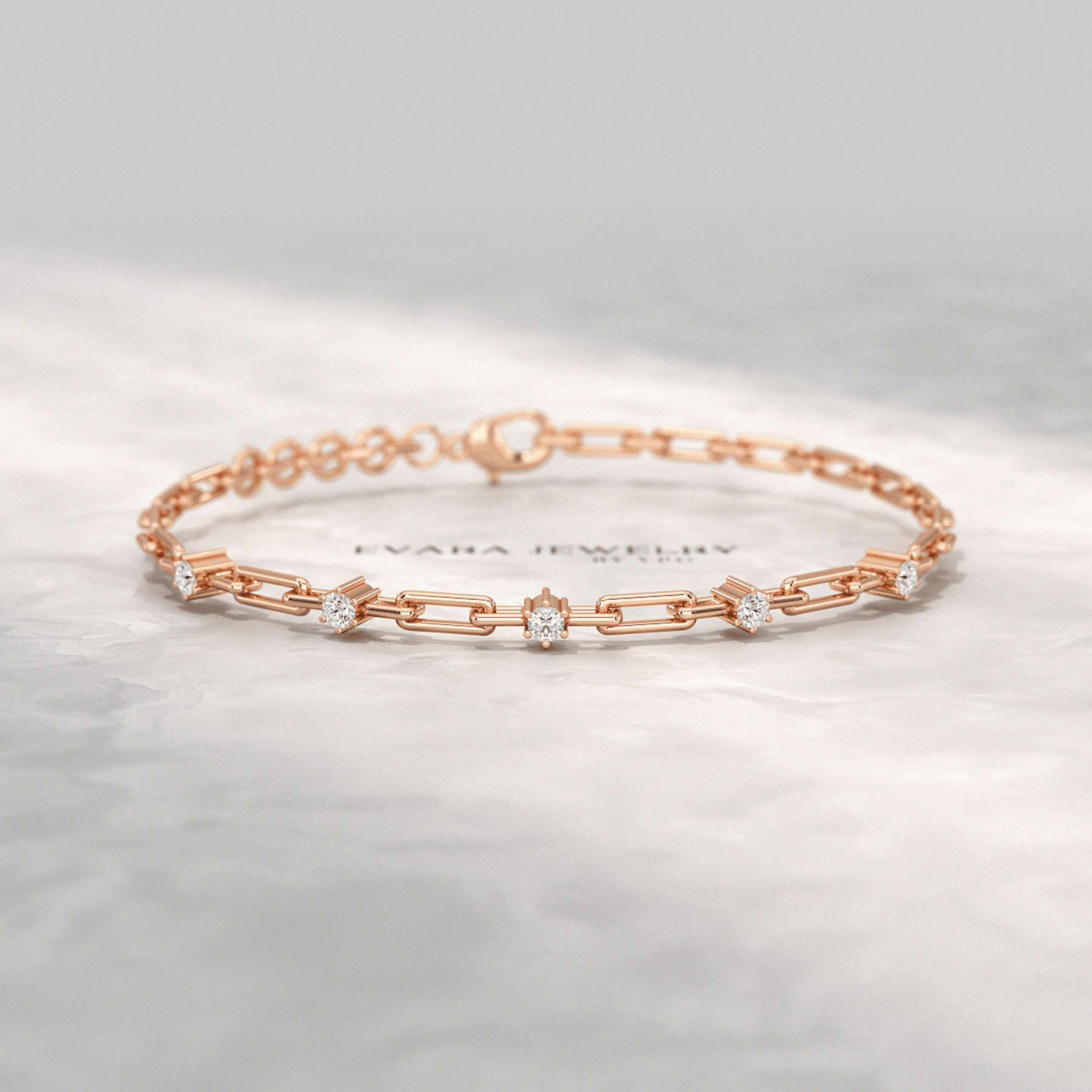 Diamond Paperclip Bracelet with Round Cut Lab Grown Diamond in Solid Gold - Evara Jewelry LLC