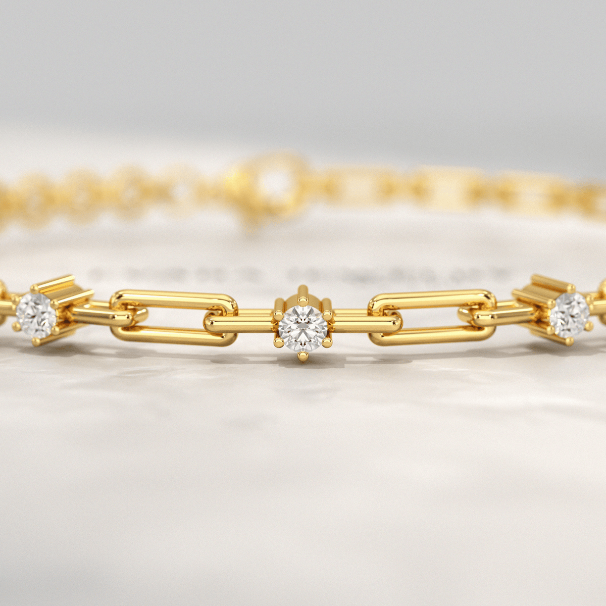 Diamond Paperclip Bracelet with Round Cut Lab Grown Diamond in Solid Gold - Evara Jewelry LLC