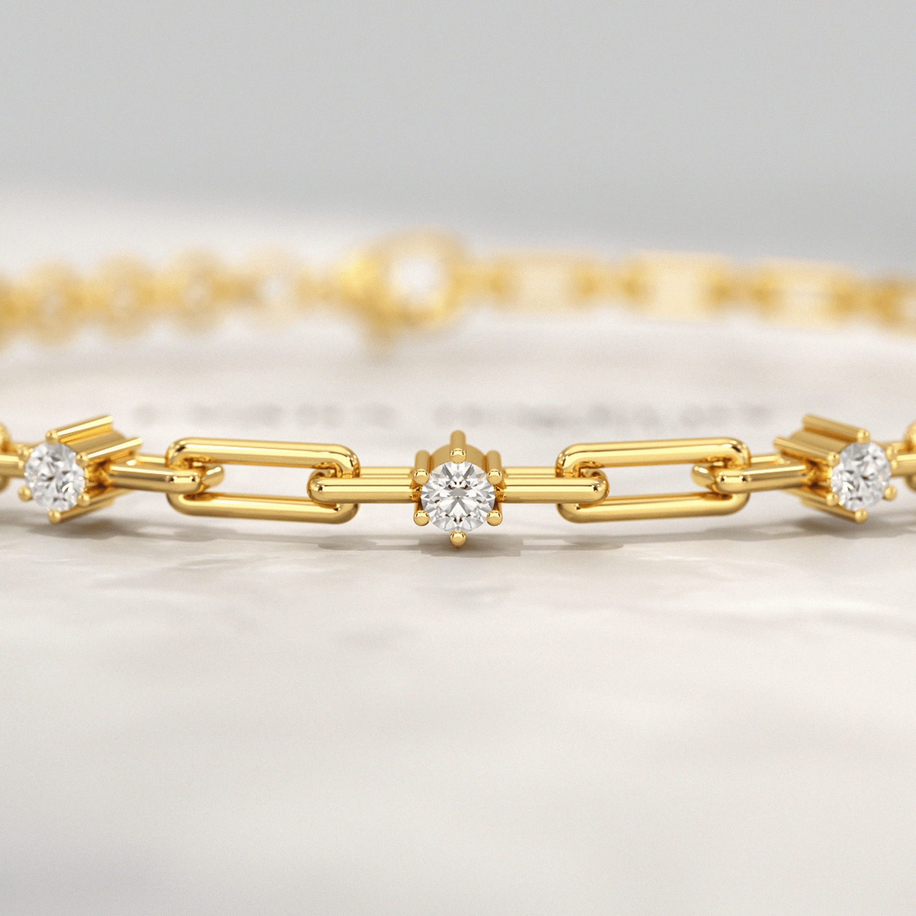 Diamond Paperclip Bracelet with Round Cut Lab Grown Diamond in Solid Gold - Evara Jewelry LLC