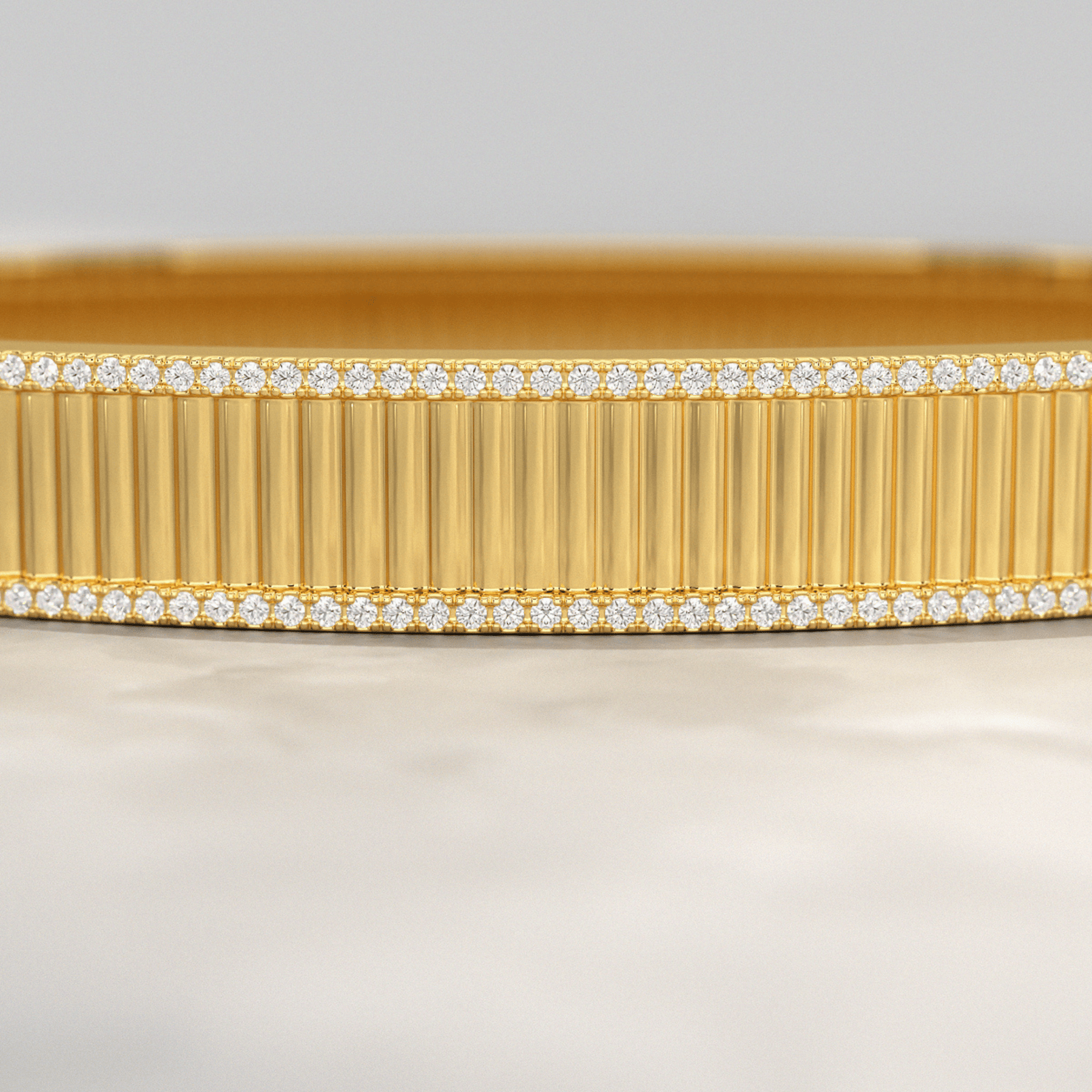 Diamond Ribbed Cuff Bangle studded in Solid Gold - Evara Jewelry LLC