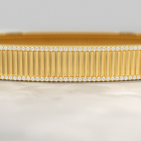 Diamond Ribbed Cuff Bangle studded in Solid Gold - Evara Jewelry LLC
