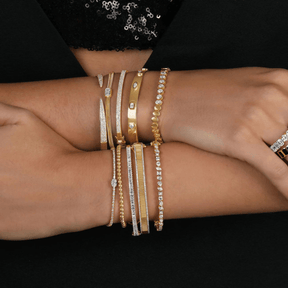 Diamond Ribbed Cuff Bangle studded in Solid Gold - Evara Jewelry LLC