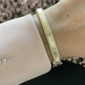 Diamond Ribbed Cuff Bangle studded in Solid Gold - Evara Jewelry LLC