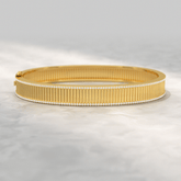 Diamond Ribbed Cuff Bangle studded in Solid Gold - Evara Jewelry LLC