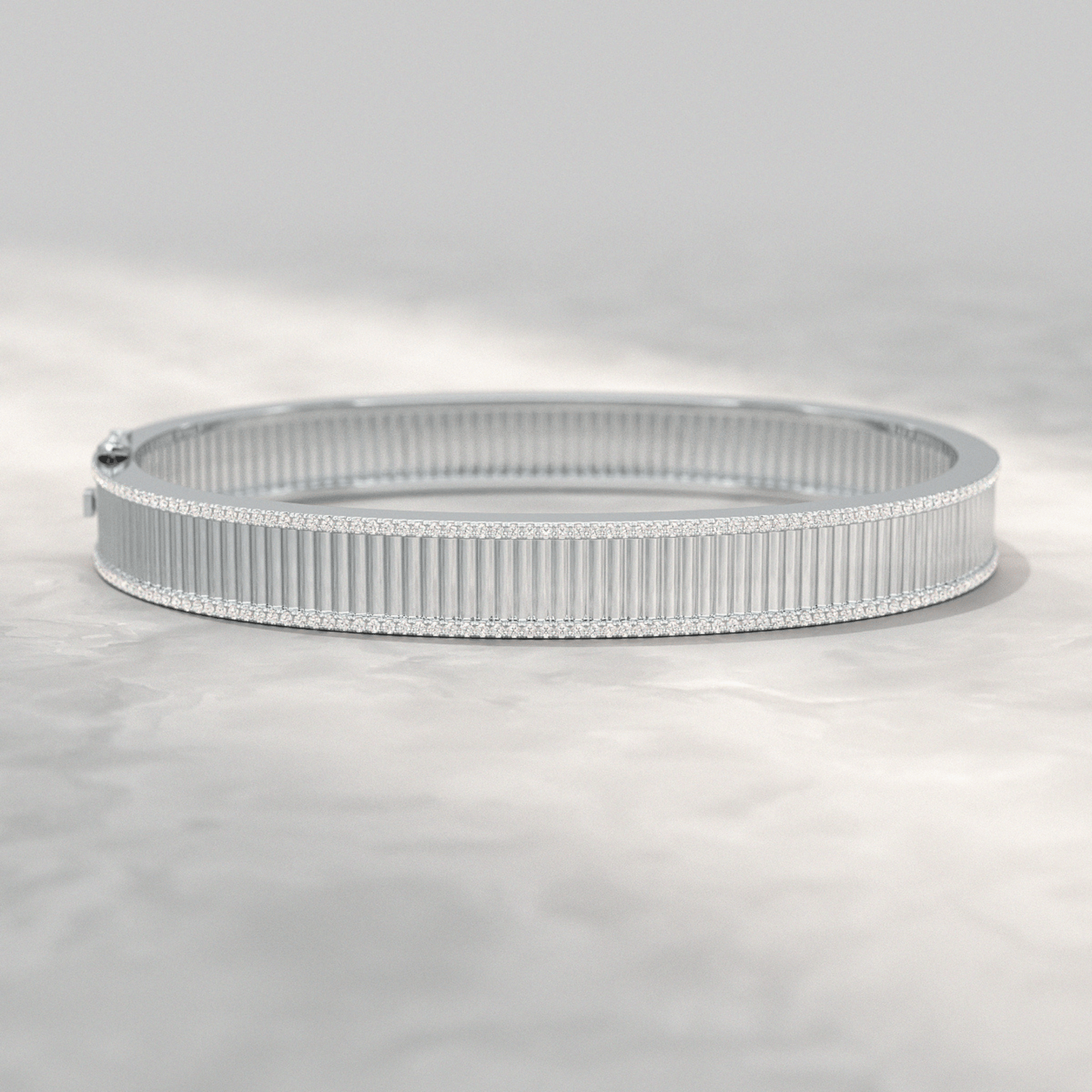 Diamond Ribbed Cuff Bangle studded in Solid Gold - Evara Jewelry LLC