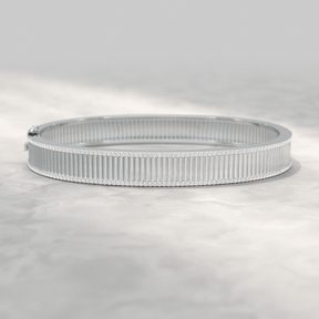Diamond Ribbed Cuff Bangle studded in Solid Gold - Evara Jewelry LLC