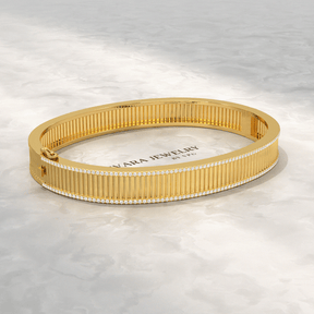 Diamond Ribbed Cuff Bangle studded in Solid Gold - Evara Jewelry LLC