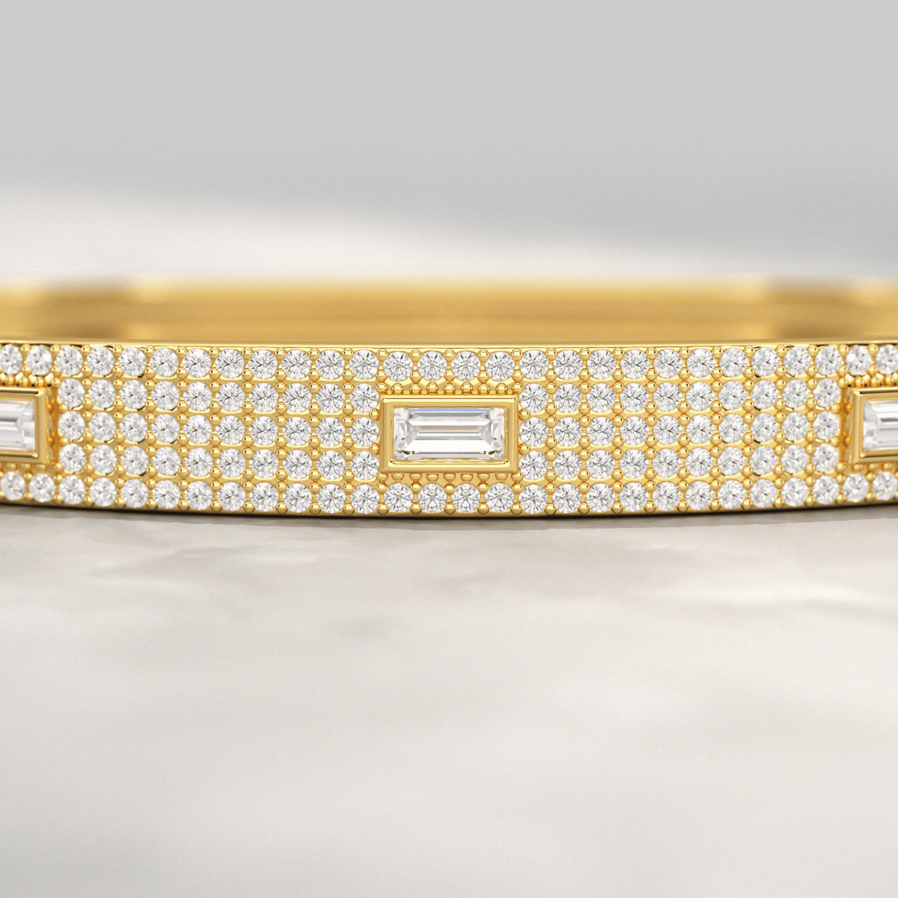 Diamond Round & Baguette Luxury Cuff Bracelet in Gold - Evara Jewelry LLC