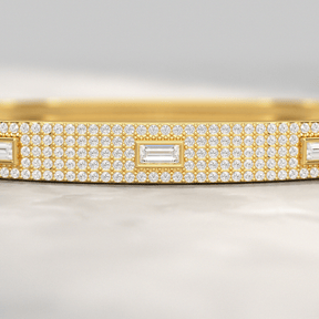 Diamond Round & Baguette Luxury Cuff Bracelet in Gold - Evara Jewelry LLC