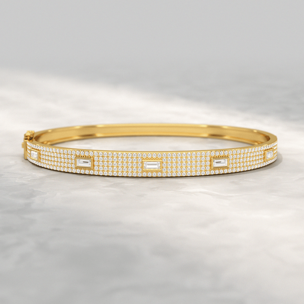 Diamond Round & Baguette Luxury Cuff Bracelet in Gold - Evara Jewelry LLC