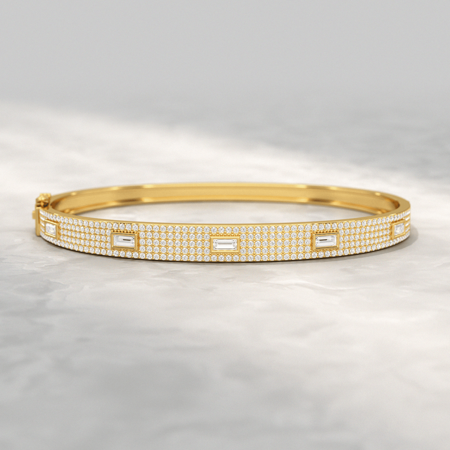 Diamond Round & Baguette Luxury Cuff Bracelet in Gold - Evara Jewelry LLC