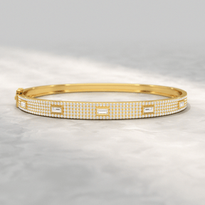 Diamond Round & Baguette Luxury Cuff Bracelet in Gold - Evara Jewelry LLC